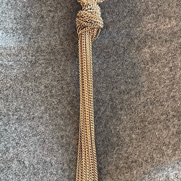 Lyell NYC New With Tags Multistrand Goldtone Long Necklace with Knot & Fringe - Picture 6 of 15